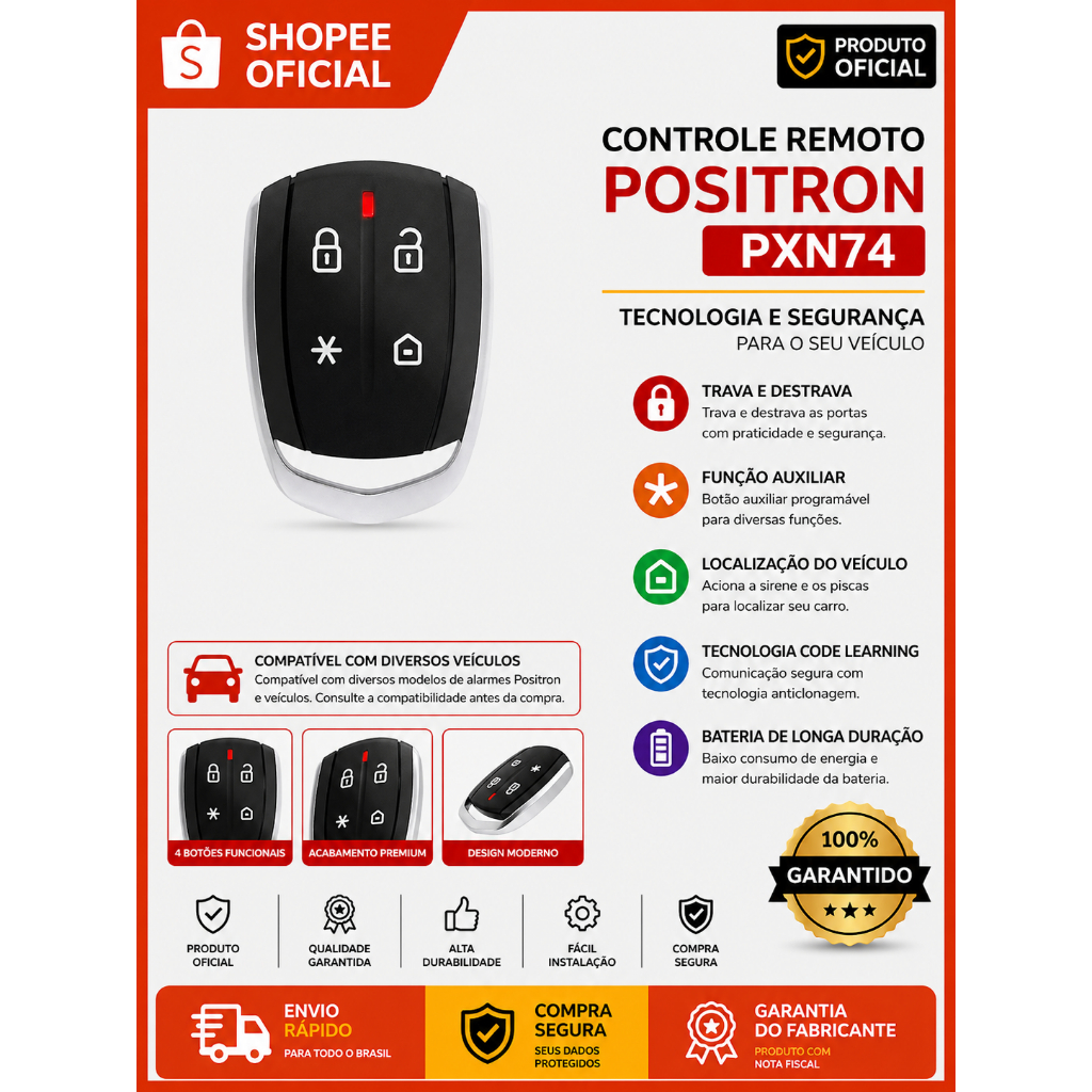 Controle Remoto Pxn74 Para Alarme Positron Px360bt Original