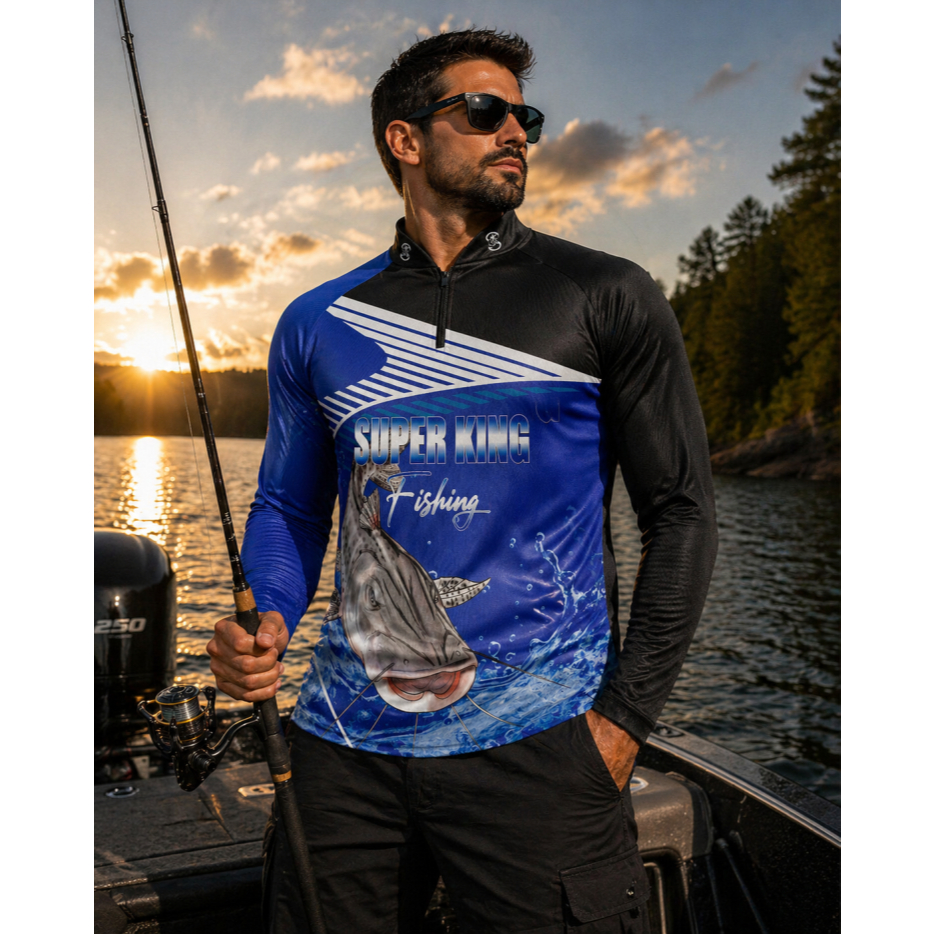 Camiseta Camisa Manga Longa Pesca com Proteção UV+50-Estampada-Ideal para Atividades ao ar Livre-Não desbota SK-92