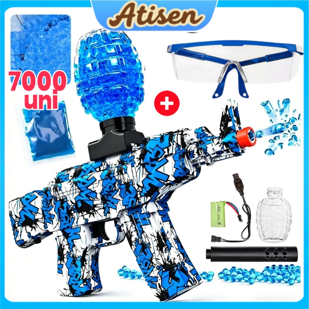 Lançador de Gel Elétrico Automático，com 7000 bolinhas,Recarregável para Jogos em Equipe ao Ar Livre