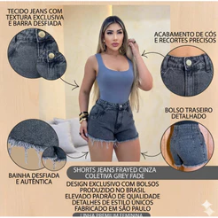 Short Jeans Feminino Cinza Grafite - Design Moderno e Conforto