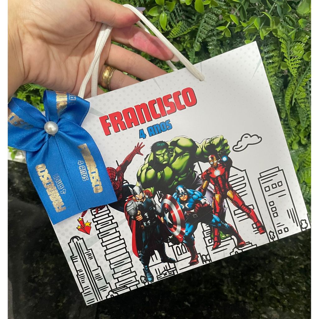 Sacolinha Surpresa Personalizada Heróis com Laço | Lembrancinhas | Festa Aniversário | Lancheirinha