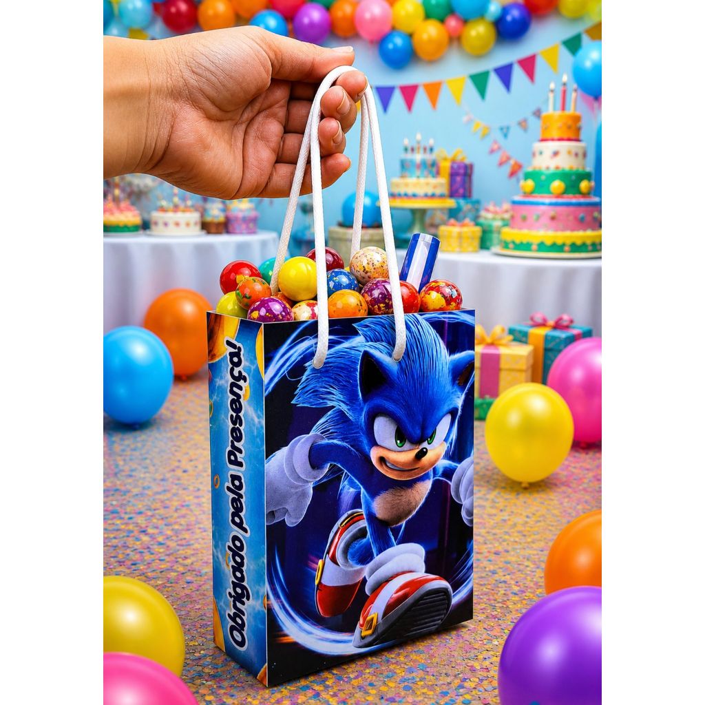 Sacolinha Personalizada para Lembrancinha de Aniversário Festa do Sonic