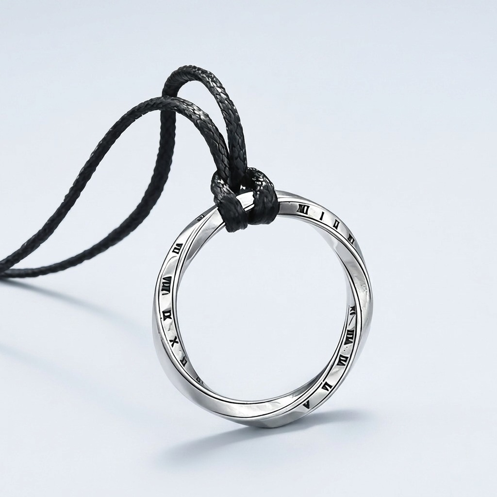 Colar Corrente Masculino Nórdico Viking com Pingente Circular Mobius Aço Cor Prata