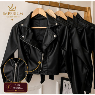 Jaqueta Couro Premium Feminina Zíper Elegante Couro Ecológico Jaquetinha Feminina Courino Jaqueta Moda Outono Inverno