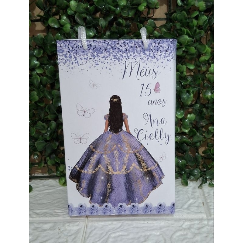 Sacola  Personalizada Pequena, Roxo, Debutante,  15 anos, Lembrancinha Festa de Aniversário
