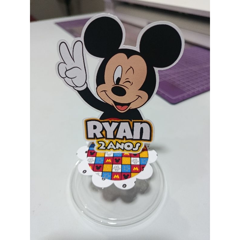 Kit com 10 Apliques 3D Personalizado Mickey – Nome e Idade – Topper / Lembrancinha Festa Infantil