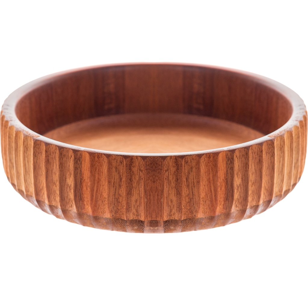Bowl Madeira Acácia Canelado 22cm Tigela Cumbuca Saladeira Fruteira Resistente Cozinha Mesa Posta Gourmet Decoração — imagem 2 de 2