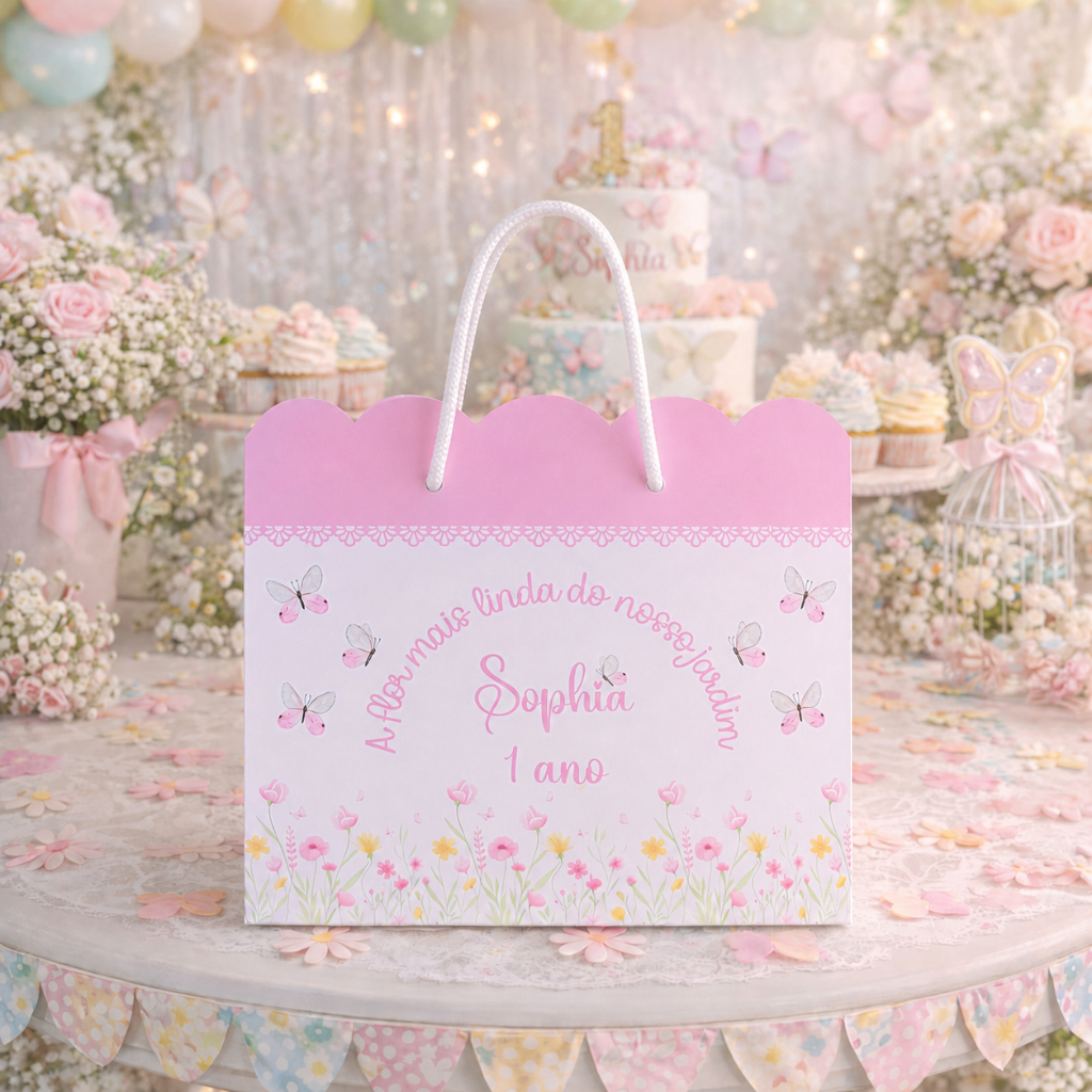Kit de Sacolinhas Personalizada Jardim Encantado / Jardim das Borboletas - Pegue e Monte - Lembrancinha de Festa
