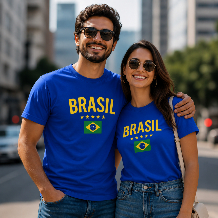 Kit Casal 2 Camisetas Brasil Camisa Copa 2026 Unissex Blusa Estampada 100% Algodão Varias Cores