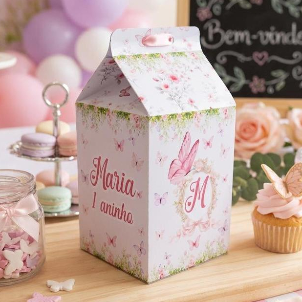 Caixa Milk Jardim Encantado Personalizada Nome e Idade Lembrancinha Festa Infantil Borboletas