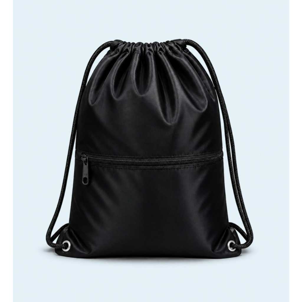 Saquinho Mochila Impermeável Preto Liso Academia Unissex