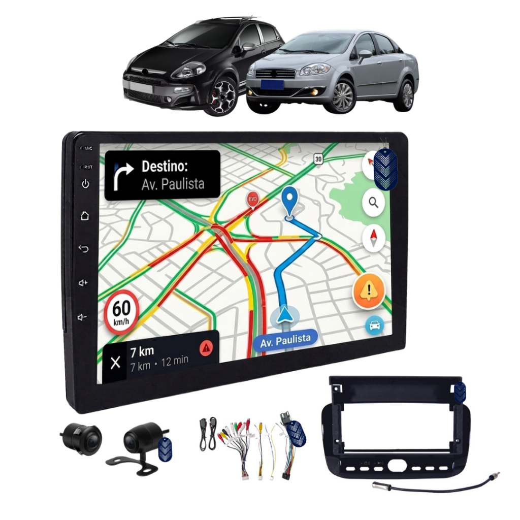 Central Multimidia Android Auto CarPlay Sem fio 9 Polegadas Punto 2013 até 2017 Linea 2015 e 2016 Com Câmera De Ré