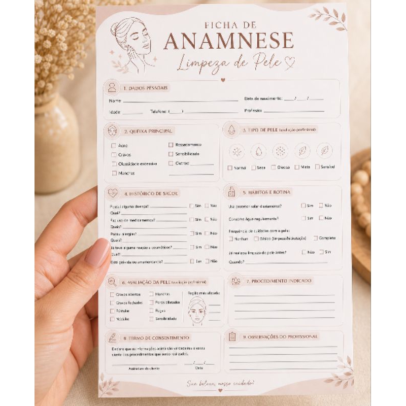 Ficha de Anamnese Limpeza de Pele Facial Profissional Estética PDF Imprimível A5 Cliente Cadastro — imagem 2 de 2