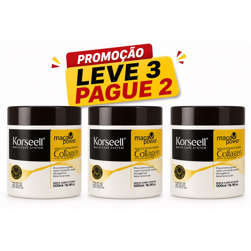 Máscara de hidratação leve 3 pague 2 500Gr cada Colágeno e óleo de argan