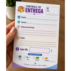 Bloco Controle de Entrega 10x14 cm Colorido | Ficha Pedido Cliente | Com Forma de Pagamento PIX Cartão Dinheiro