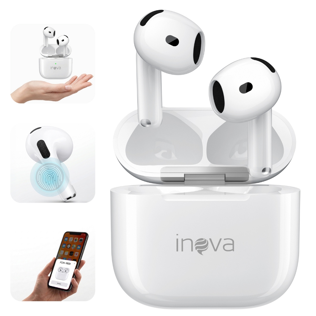 INOVA Fones de ouvido intra-auriculares Bluetooth 5.4 com cancelamento de ruído ENC e bateria de longa duração
