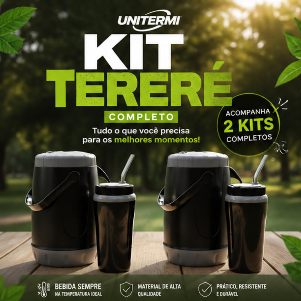 Kit Duplo Tereré Completo Unitermi Garrafa Térmica Cuia Jarra Canudo Inox Erva Mate Chimarrão Brasil