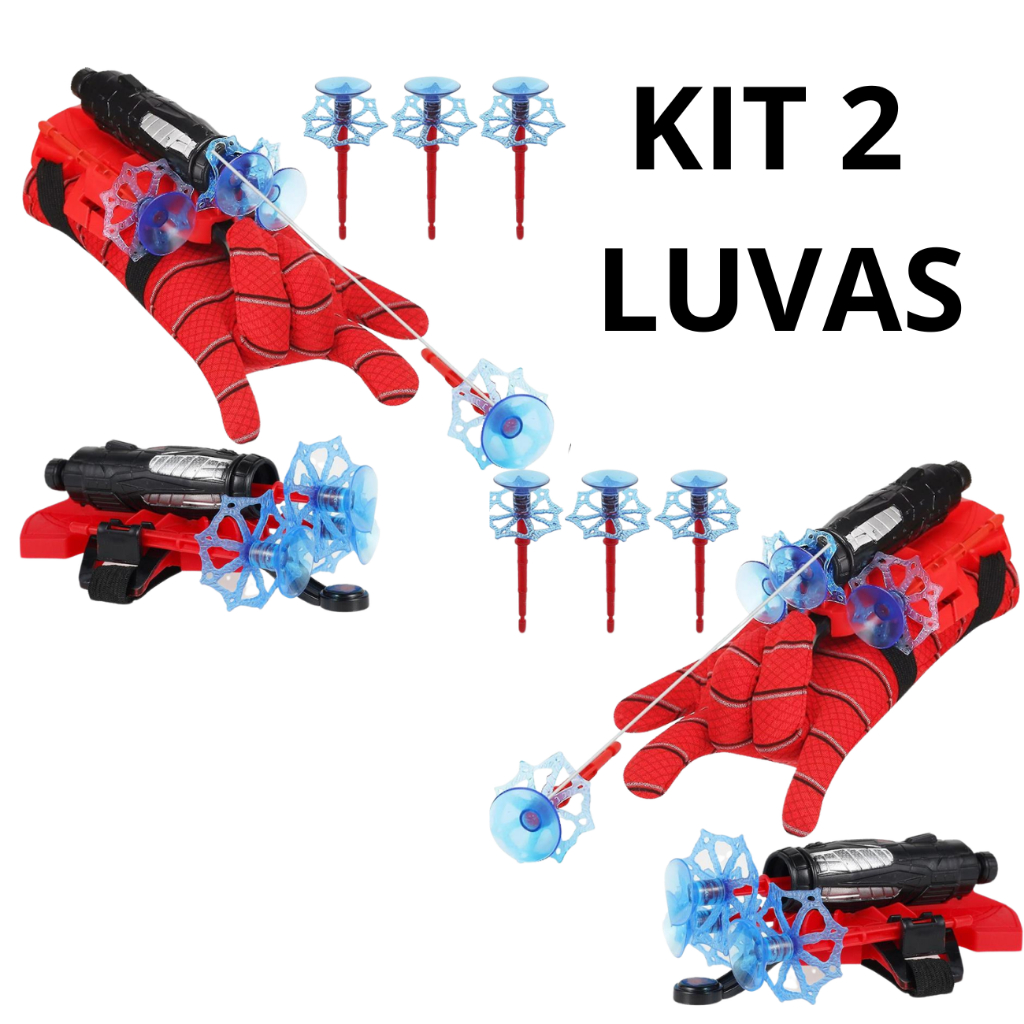 Kit 2 Luvas do Homem-Aranha Lançador Herói Brinquedo Infantil Lançador de Dardos Com Ventosa e Linha