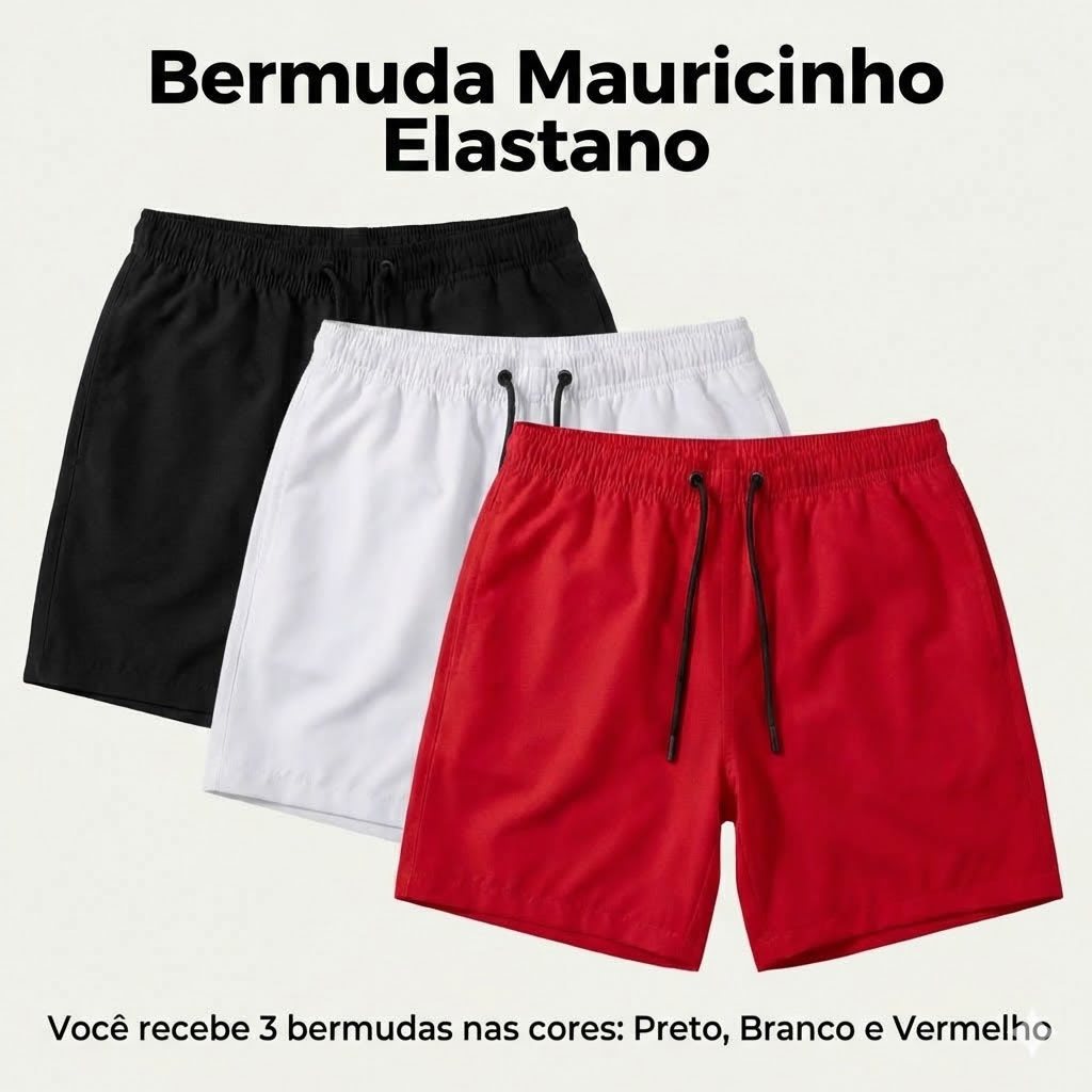 Short Masculino com Bolsos e Cordão Ajustável Bermuda Mauricinho Elastano