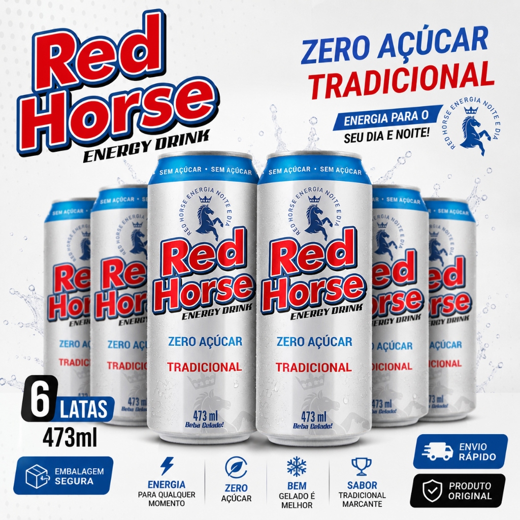 Energético Red Horse 473ml Zero Açúcar Original Lata Kit 6 12 24 Unidades