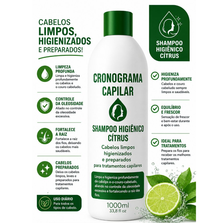 shampoo Higiênico cítros Cronograma Capilar 1l controle de oleosidade