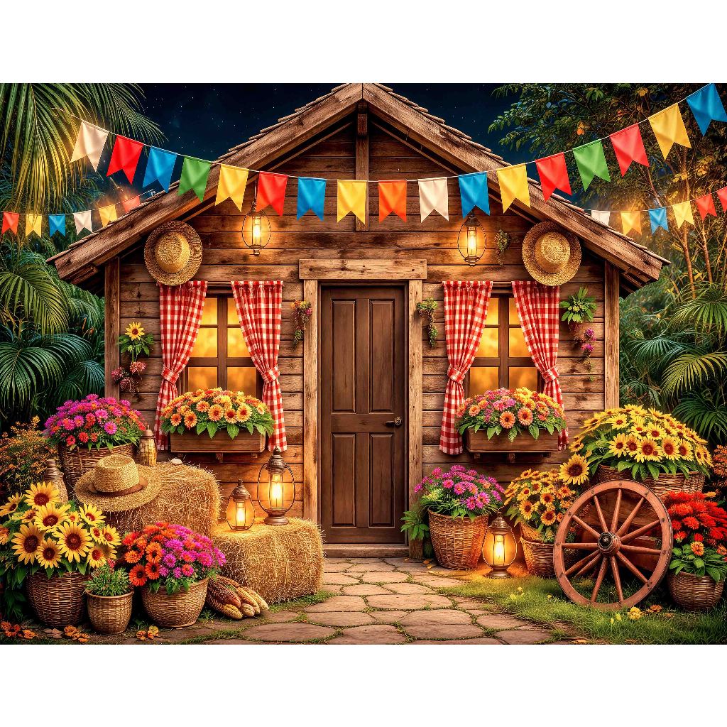 Painel Retangular Personalizado Festa Junina São João 31– Decoração Arraiá | Tecido Sublimado | Corte a Laser