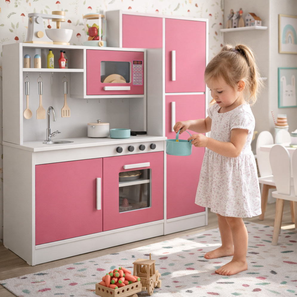 Kit Cozinha Infantil Brinquedo Criança com Microondas Fogão Pia Educativo Oferta Cores