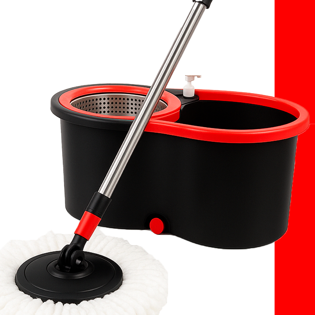Mop de Limpeza Giratório Professional Cleaner – Balde c/ Centrífuga 14L e Rodas, Refil Duplo e Cabo Reforçado 140cm