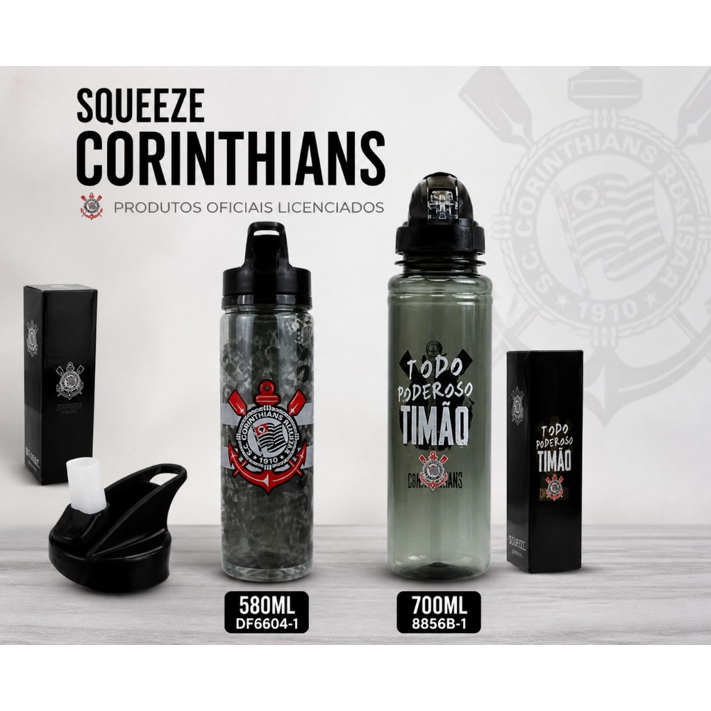 Squeeze Corinthians Oficial Licenciado 580ml ou 700ml Garrafa Esportiva DF6604 / 8856B