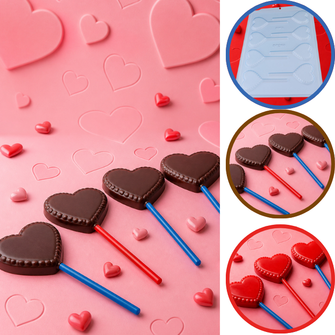 1~5 Forma BWB Simples Semiprofissional, Alto Rendimento Doces Finos Chocolates - SP Pirulito Coração (CHOCO)