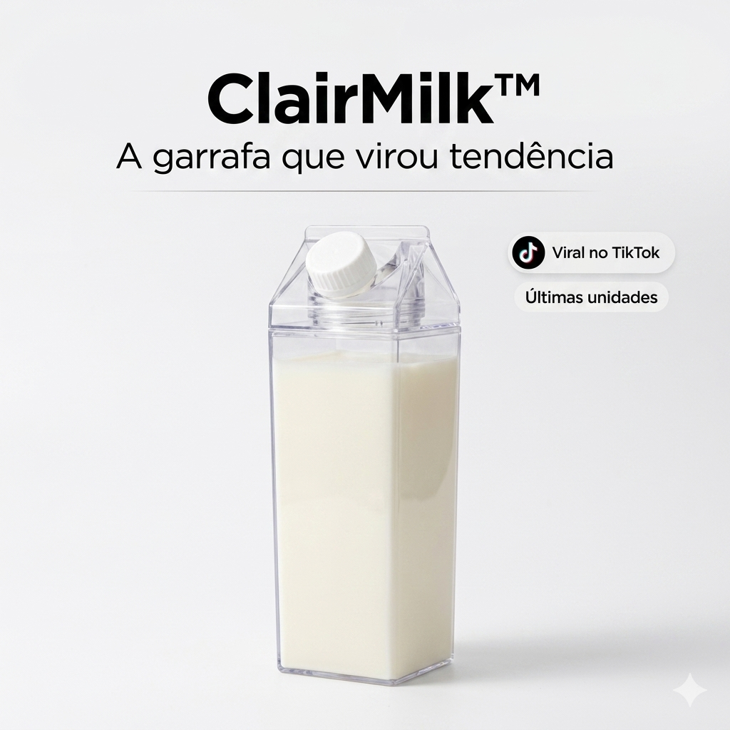 Garrafa Aesthetic ClairMilk™ 500ml Transparente Milk Box Viral TikTok Estilo Tumblr