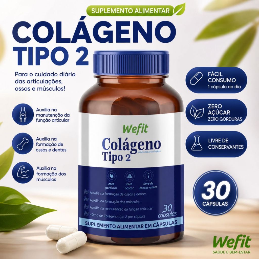Colágeno Tipo 2 30 Cápsulas Suplemento Colágeno Articulações Wefit
