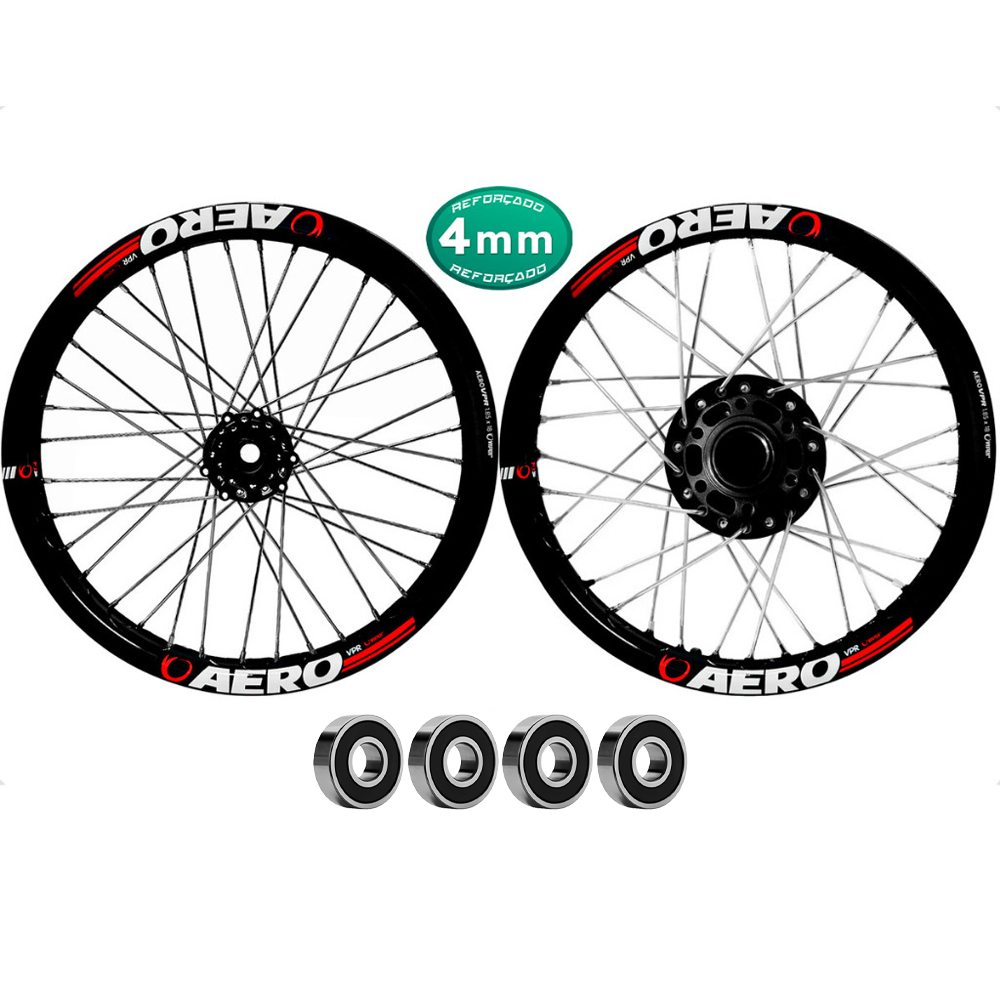 Par Roda Aero Viper Preto Xtz 150 Crosser Cubo Traseiro Tambor Dianteiro Disco Raios 4mm+Rolamentos