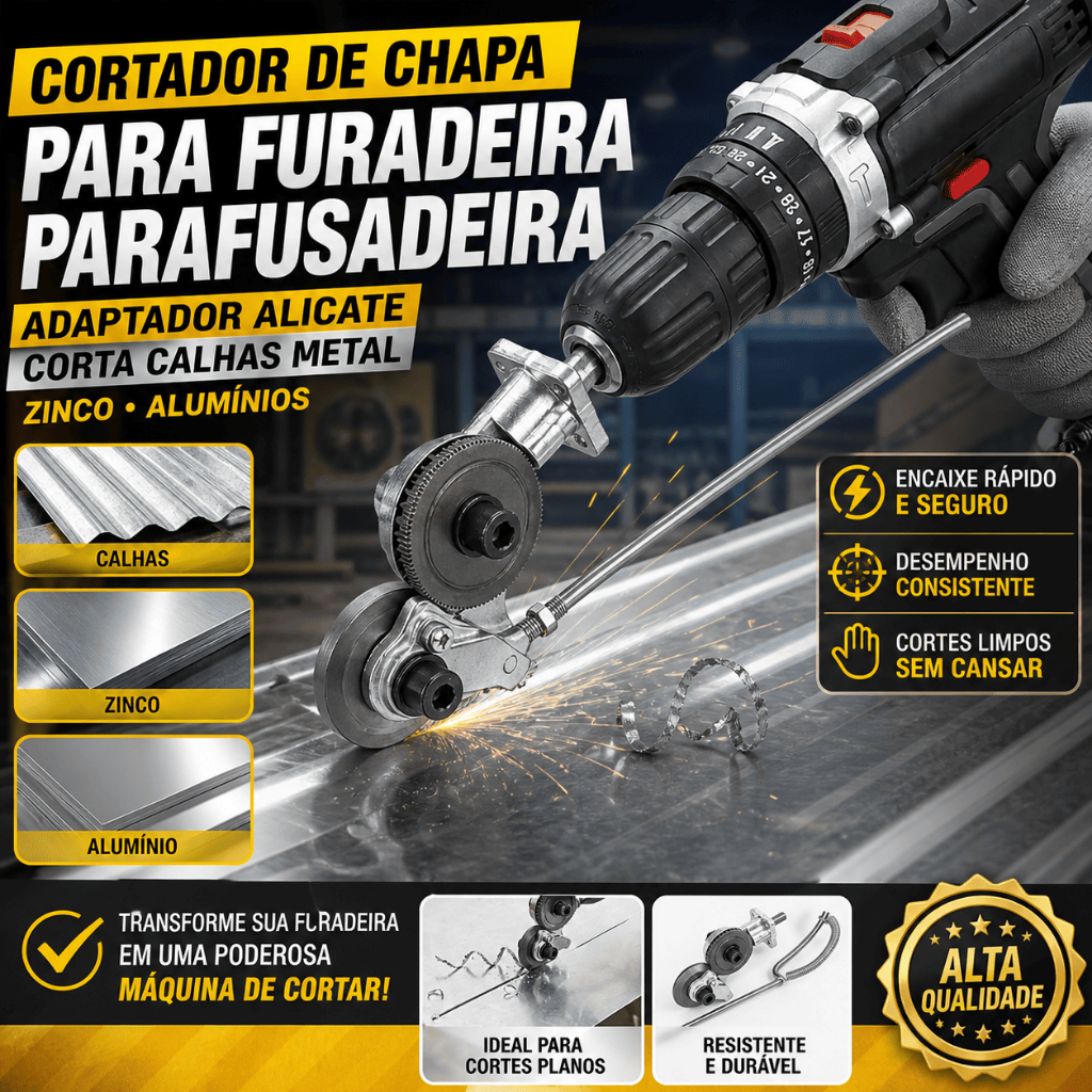 Cortador de Chapa Para Furadeira Parafusadeira Adaptador Alicate Corta Calhas Metal Zinco Alumínios