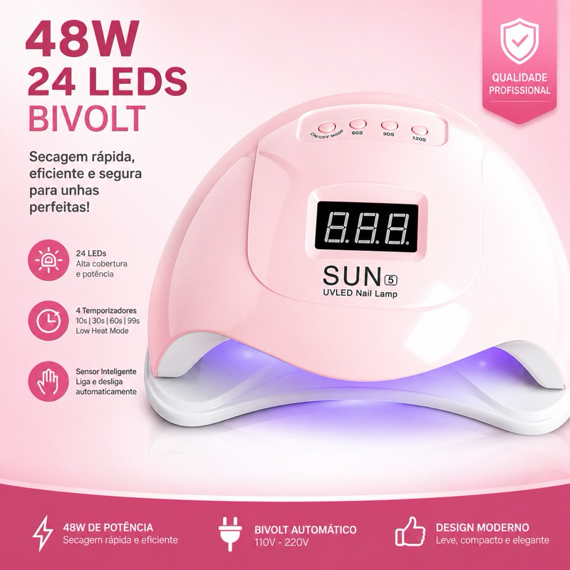 Cabine Unha Gel Sun 5 de Unhas  Led Uv Profissional Porcelana Acrigel