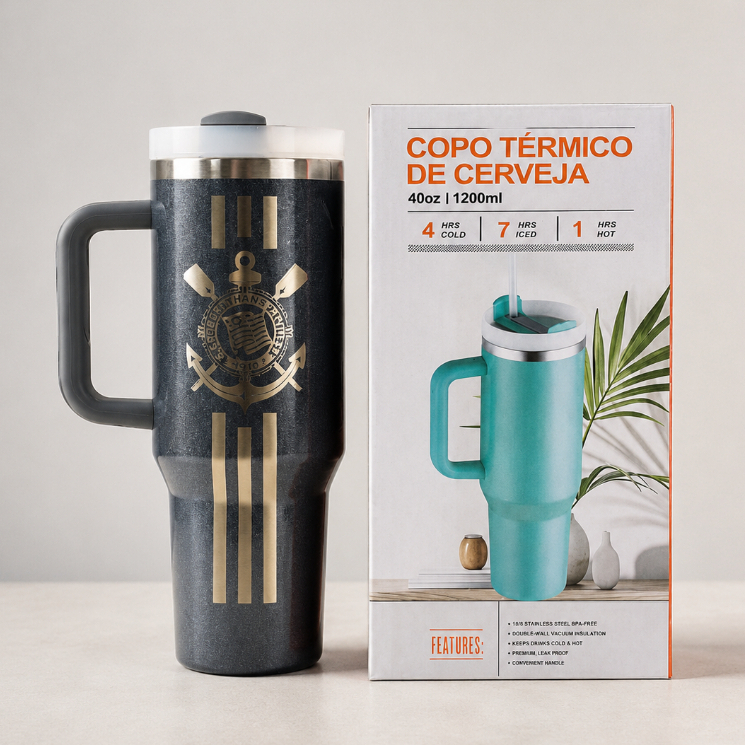 Copo Garrafa Termica 1200ml Canudo Time Personalizado Laser Torcedor — imagem 2 de 2