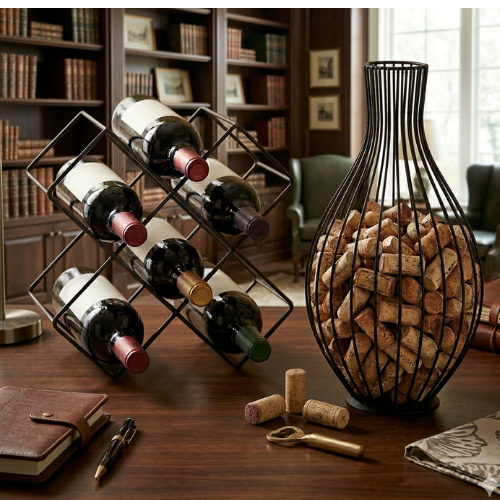 Kit Suporte Para Vinho Com Porta Rolha De Mesa Elegante — imagem 2 de 2