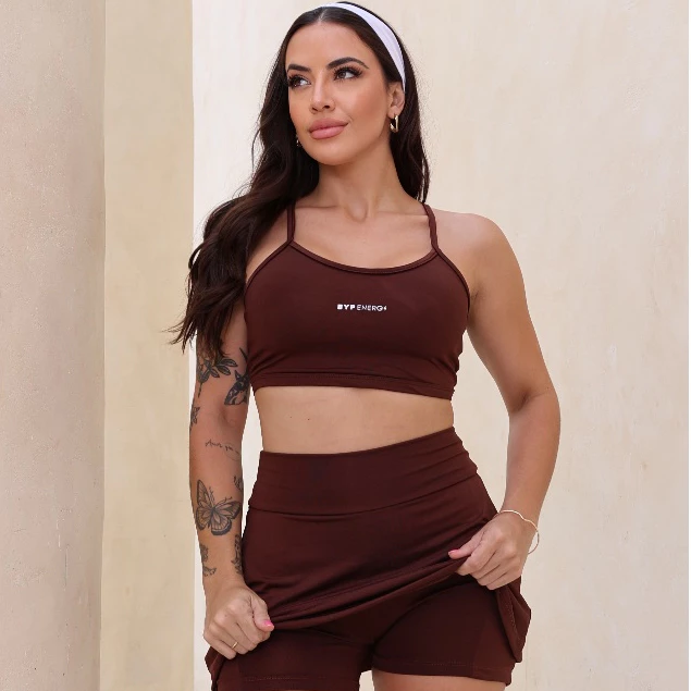 Conjunto Feminino Esportivo Fitness Suplex Premium Top + Shorts Saia Com Bolso Academia — imagem 1