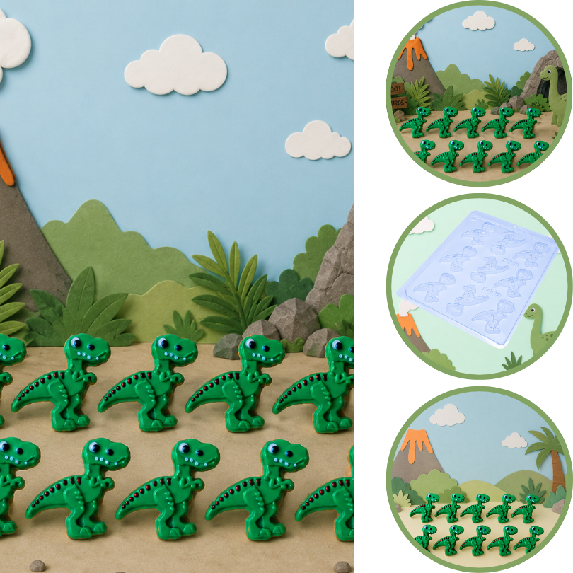 1~10 Forma Simples Dinossauro 9662 - (E7) em Acetato BWB Para Bombom e Doces de Chocolate e Confeitaria. (CHOCO)