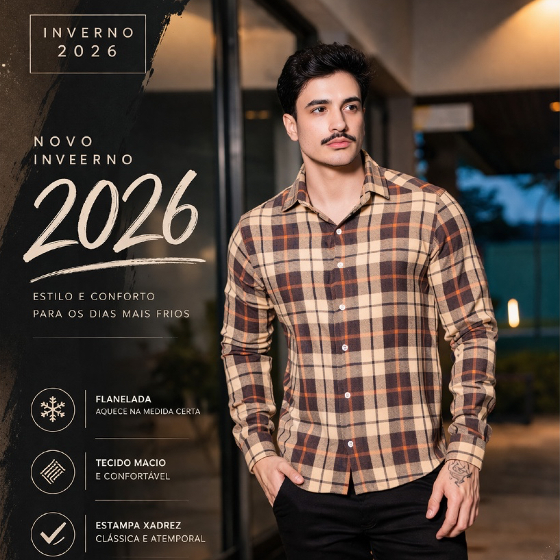 Camisa Xadrez de Flanela Masculina de Manga Comprida Promoção de Inverno
