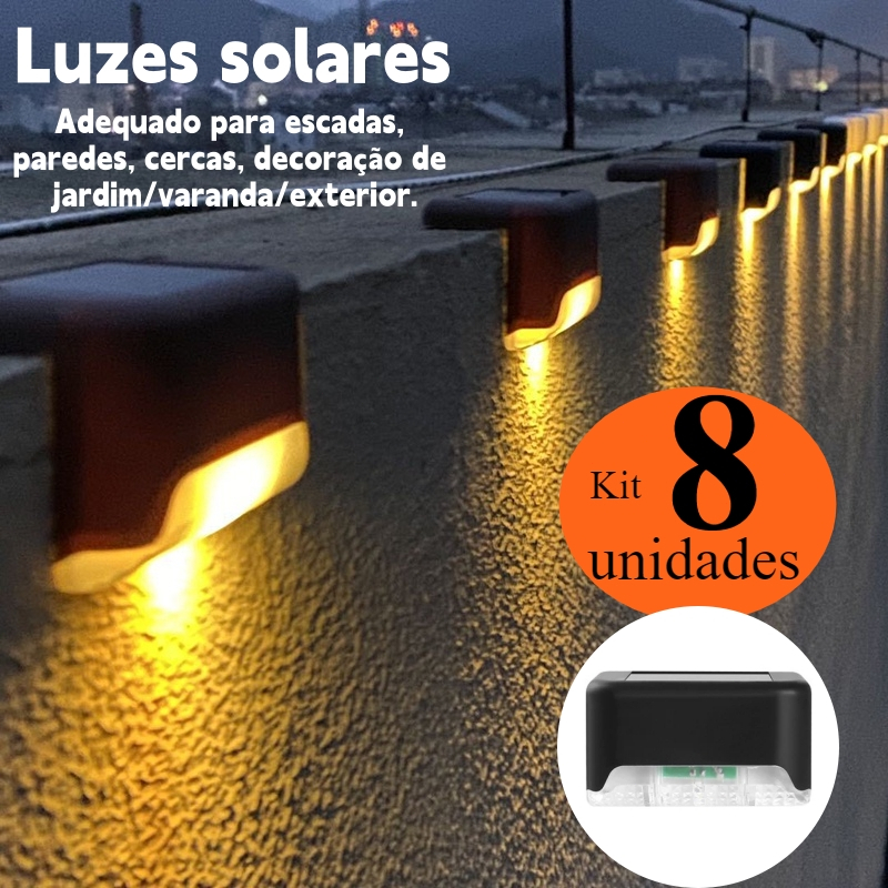 KIT 8 Pcs Luminária Solar De Escada e Parede a Prova Dágua Para Decoração Externa De Jardim e Muro