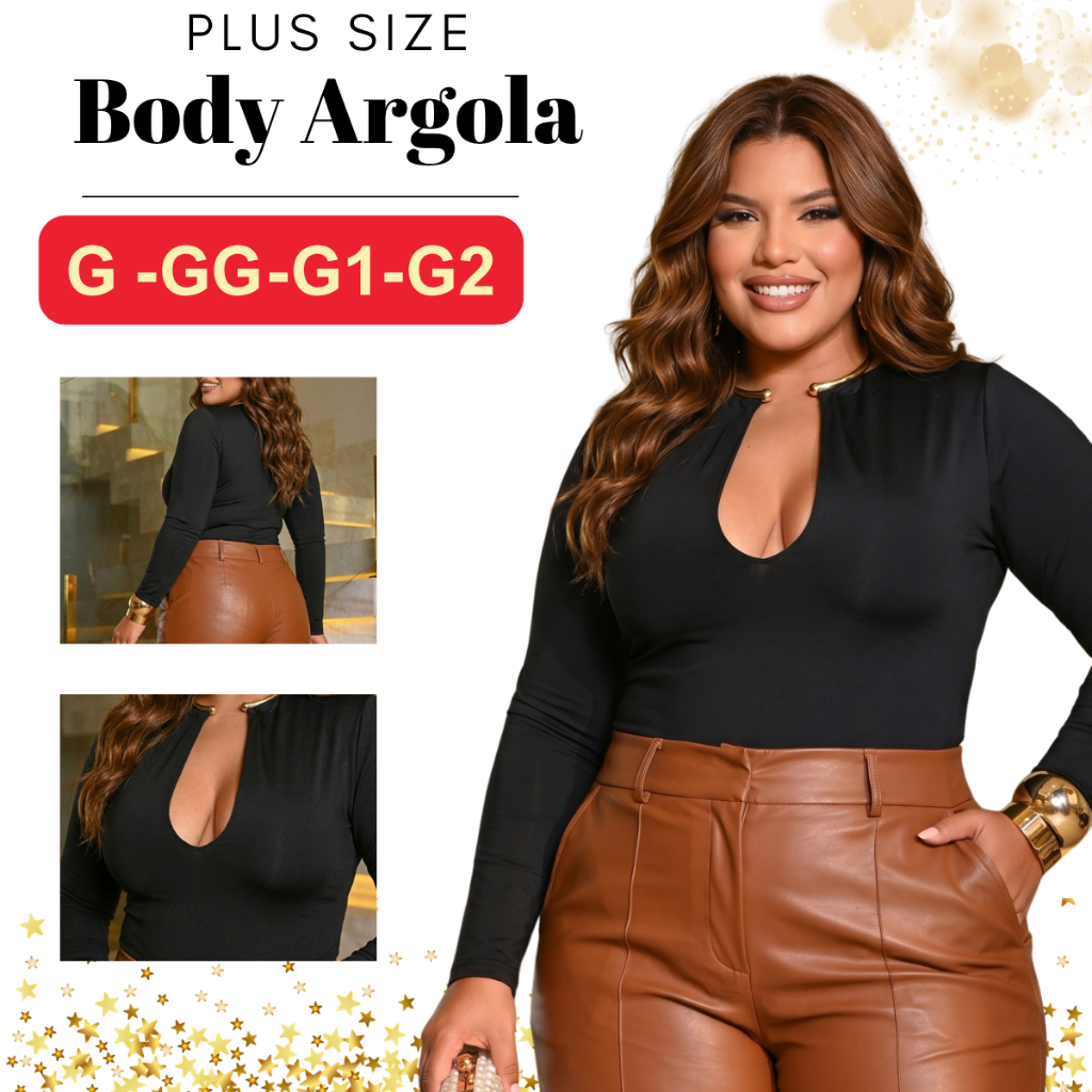 Body Camisa Blusa Argola Dourada Manga Longa Plus Size Feminino Festas Rodeio Country Seranejo