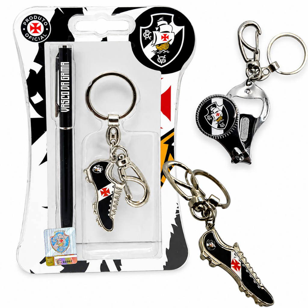 KIT VASCO DA GAMA OFICIAL CANETA E CHAVEIRO EM METAL