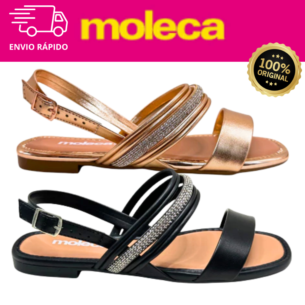 Sandália Rasteira Moleca 5435.554 Feminina Tira Brilhosa Confortável Casual