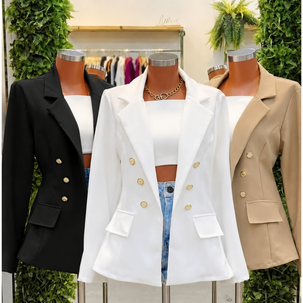 Blazer Alfaiataria Feminino Casaco Social Com 6 Botão Lindo Super Moda