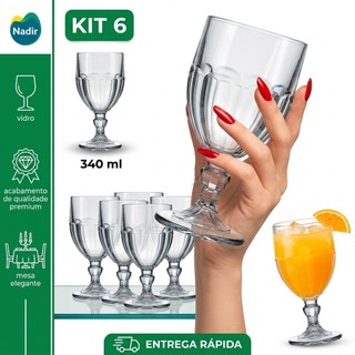 Kit Jogo de 6 Taças de vidro Bristol Nadir 340ml transparente Pronta Entrega
