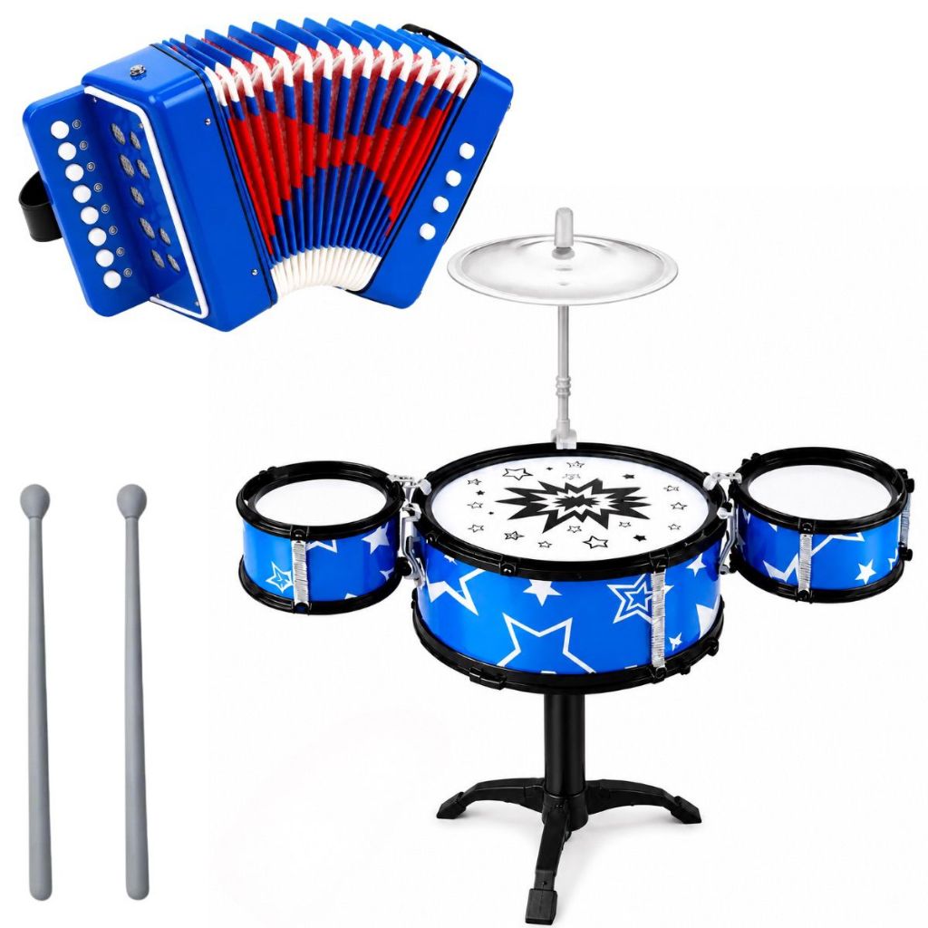 Kit Sanfona e Bateria Semi Profissional Brinquedo Infantil Instrumentos Musicais