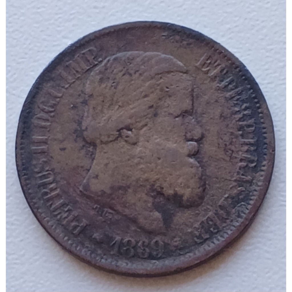 Moeda antiga Brasil 20 Réis 1869 bronze.