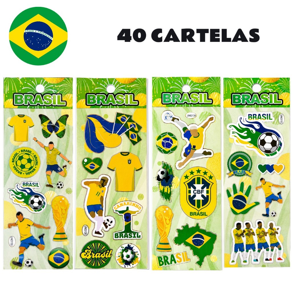 Cartela De Adesivos Copa do Mundo Brasil Lembrancinha Opção 10, 20, 30 ou 40 Adesivos