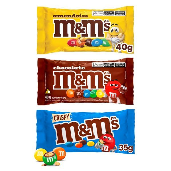 Kit 3 Confeito M&M's Mars Combo MM Sabores Crispy Amendoim Chocolate